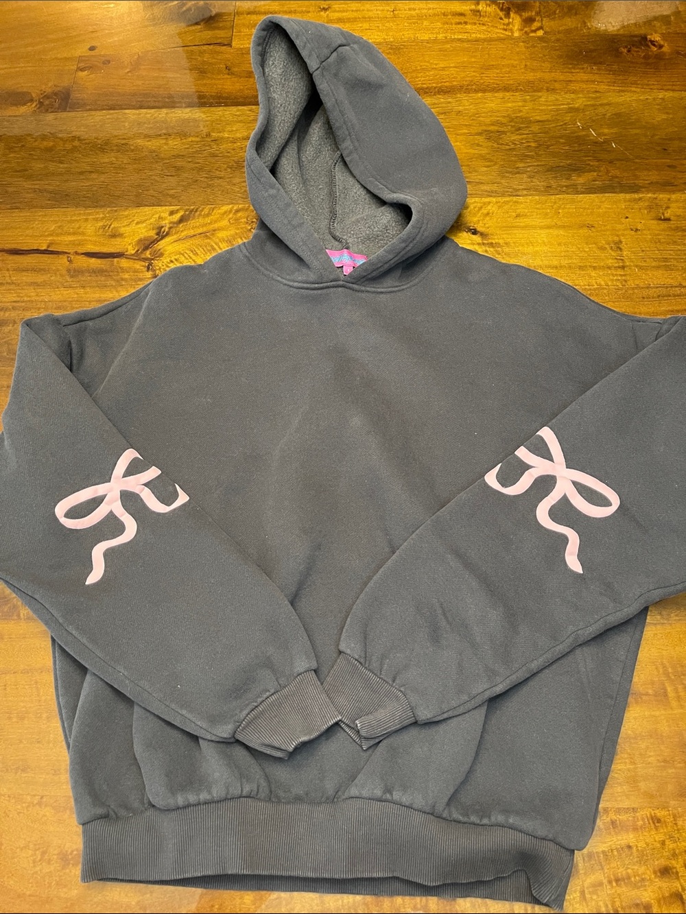 Edikted Black Hoodie with Pink Sleeve Bows - SIZE SMALL